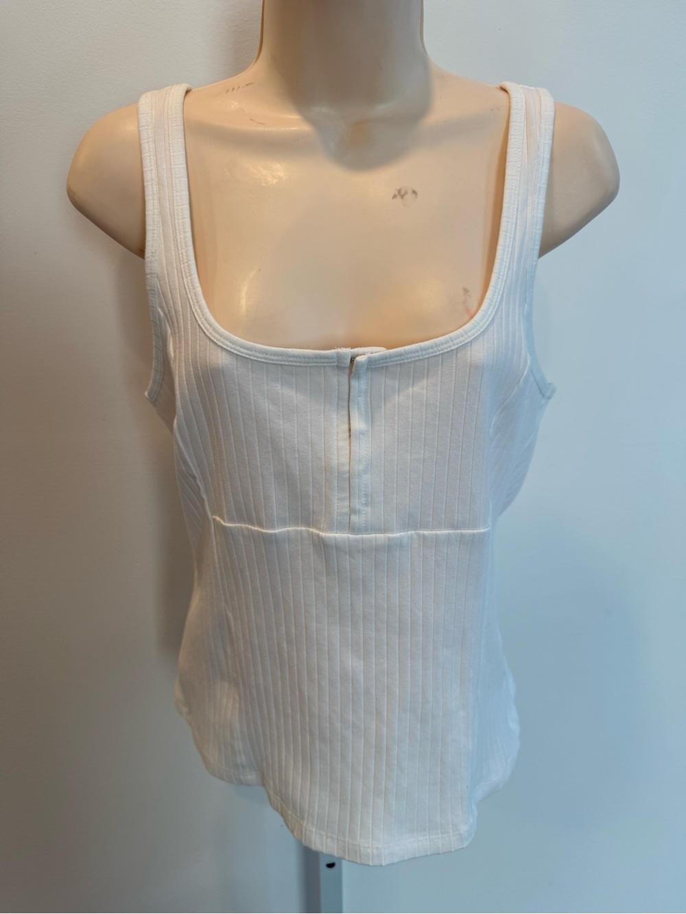 Anthropologie White Ribbed Square Neck Tank Top Keyhole Seamed Women Size M New